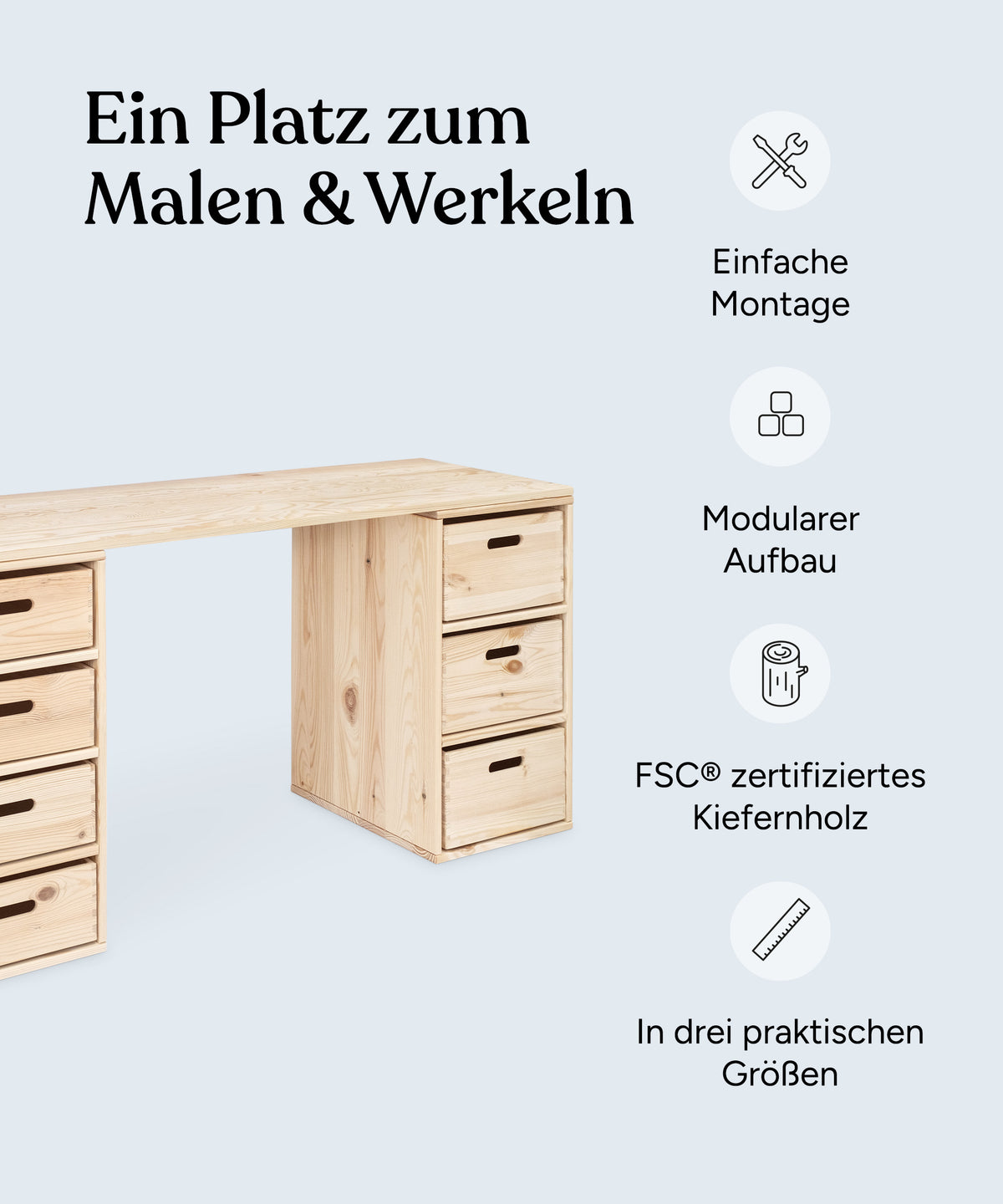Tischplatte Aufbewahrungssystem Kiefer