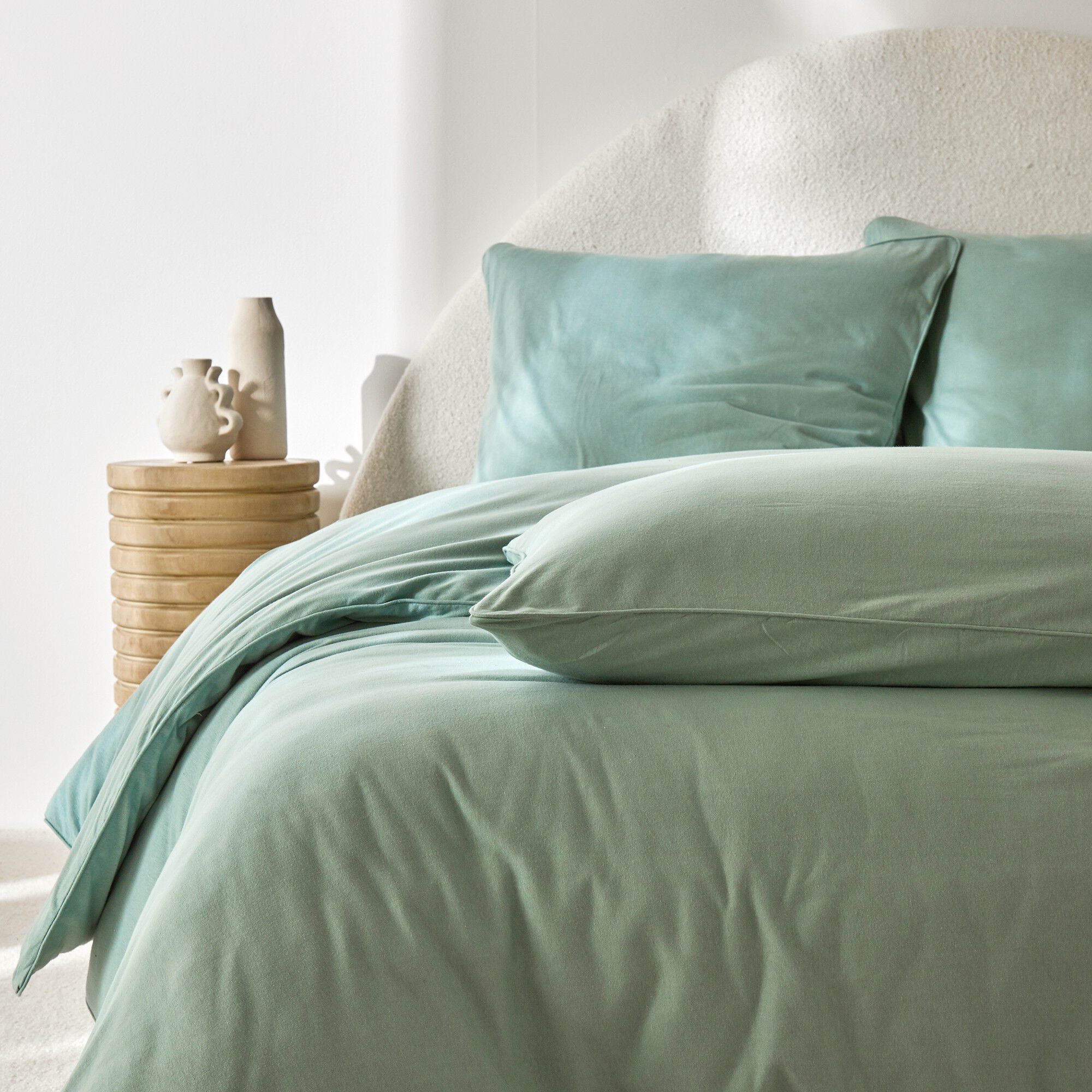 Linge de lit uni en jersey passepoilé coton