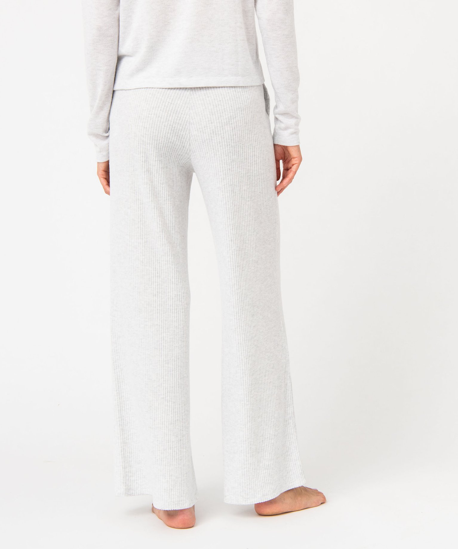 Bas de pyjama femme large en maille ctelée extra douce gris | GEMO