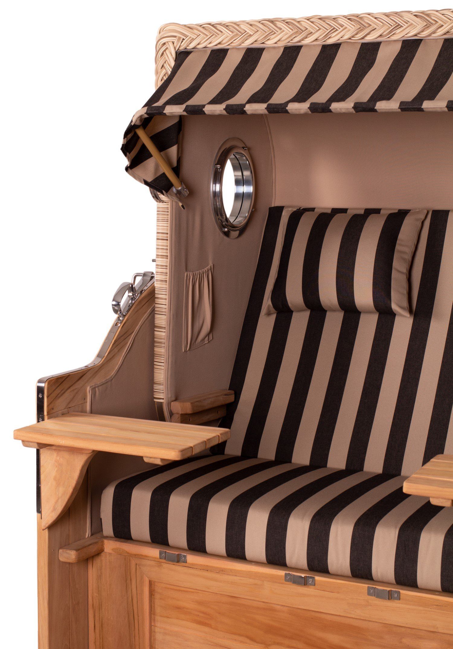 bene living Strandkorb Königssee 2,5-Sitzer Teak - PE shell - Modell 581, BxTxH: 142x95x170 cm, Volllieger ca. 175 Grad, Ostsee-Strandkorb Komplettset, inkl. Liftersystem und Bullaugen
