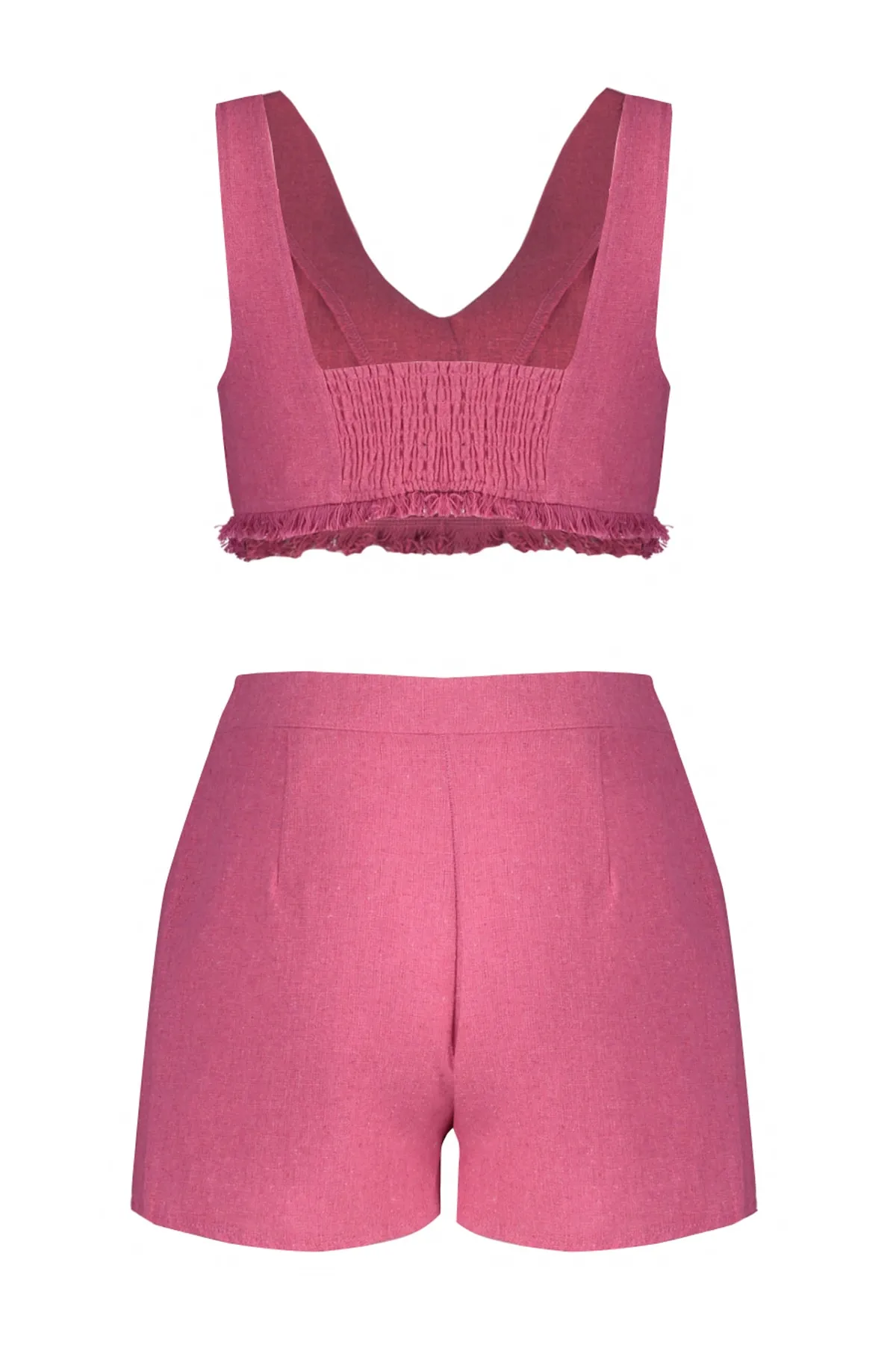 Trendyol Collection  Rosa Strandbluse und Strandshorts-Set mit Quastendetail TBESS22AU0141