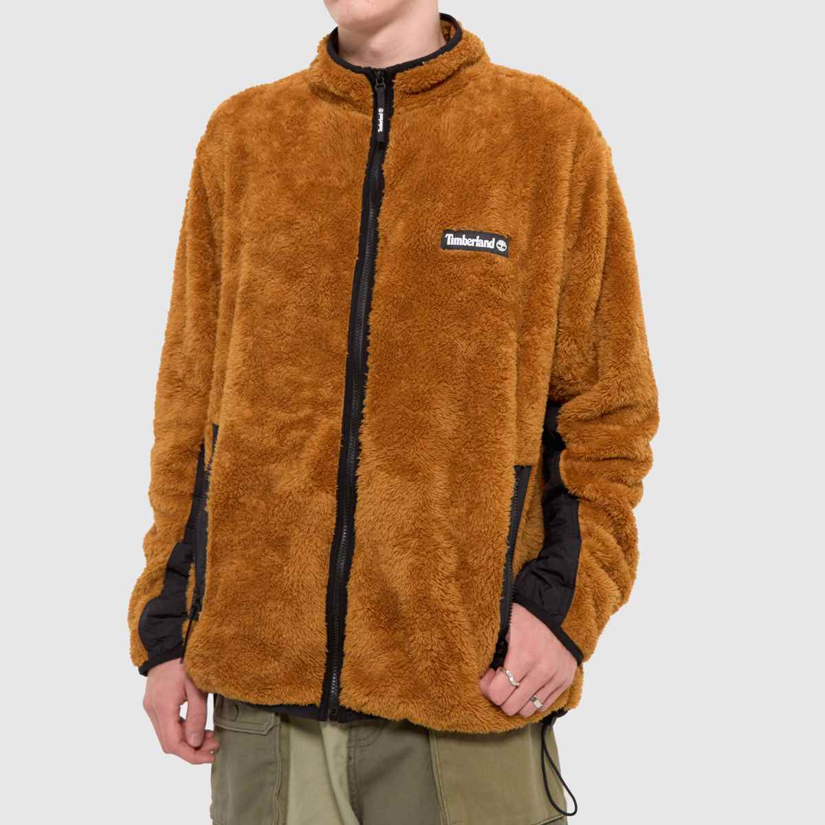 Timberland – Brun fleecejacka med hög lugg