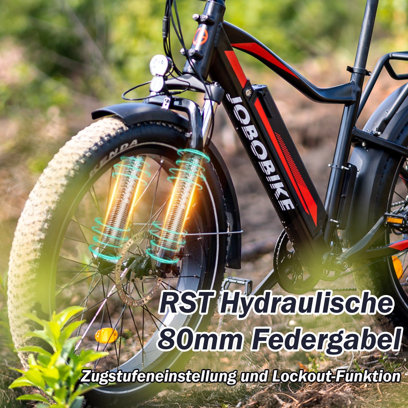 JOBOBIKE E-Bike All-Terrain-Rad mit dicken Reifen, 26 Zoll Ebike mit 48V 14Ah LG-Akku, 7 Gang Shimano Acera Schaltwerk, Kettenschaltung, Heckmotor, 672,00 Wh Akku, Elektrofahrrad für Damen Herren 160 - 200 cm