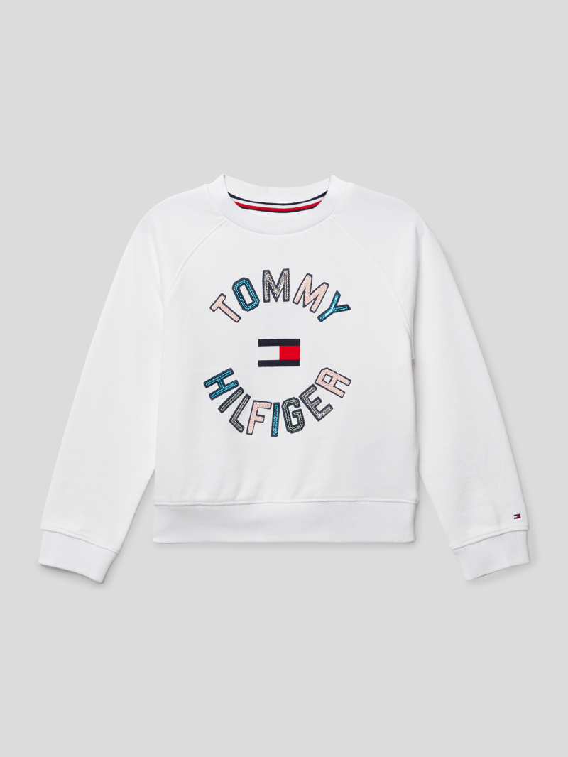Sweatshirt aus Bio-Baumwolle mit Label-Print in weiß