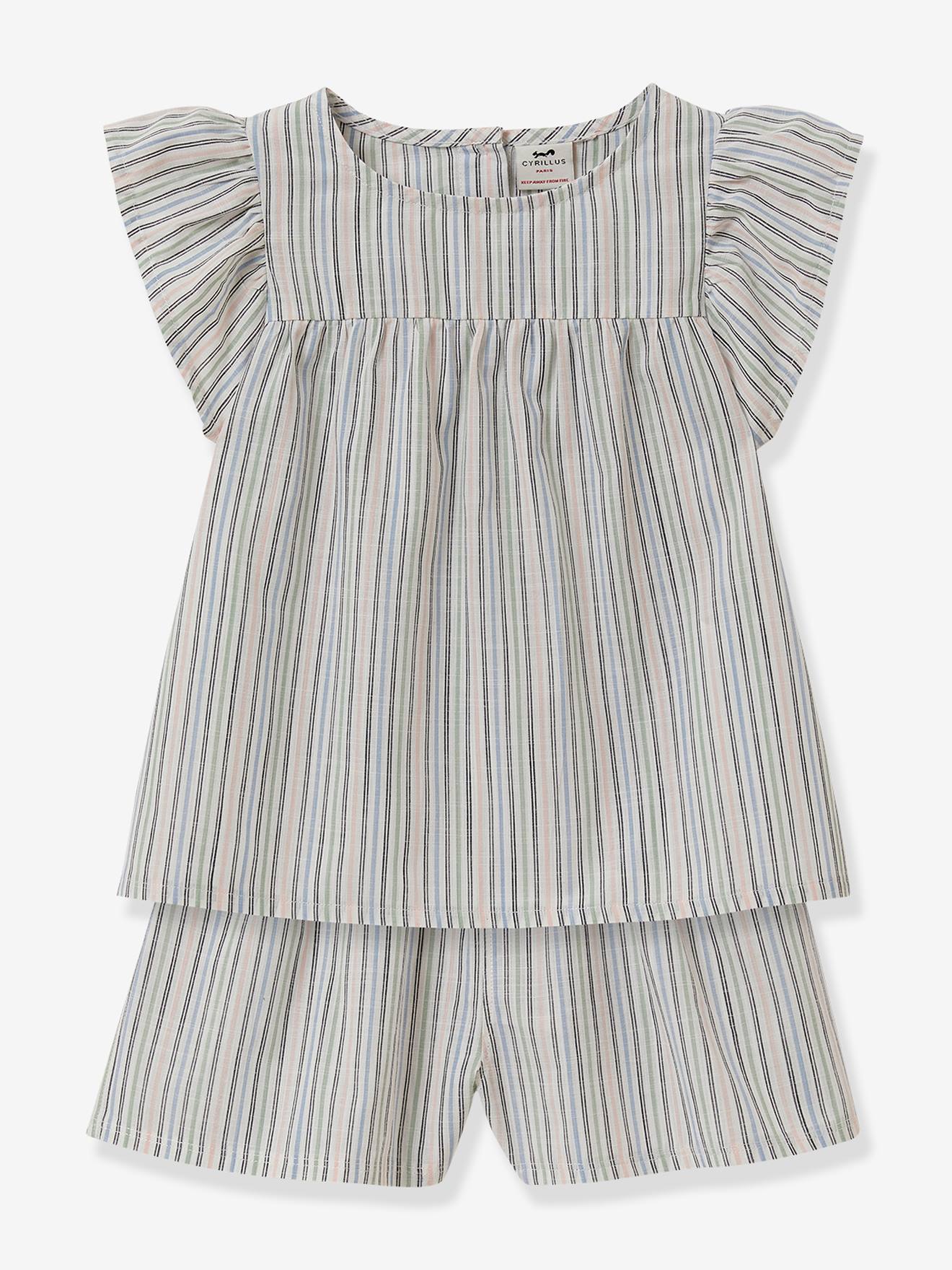 Pyjashort fille rayé CYRILLUS rayé bleu