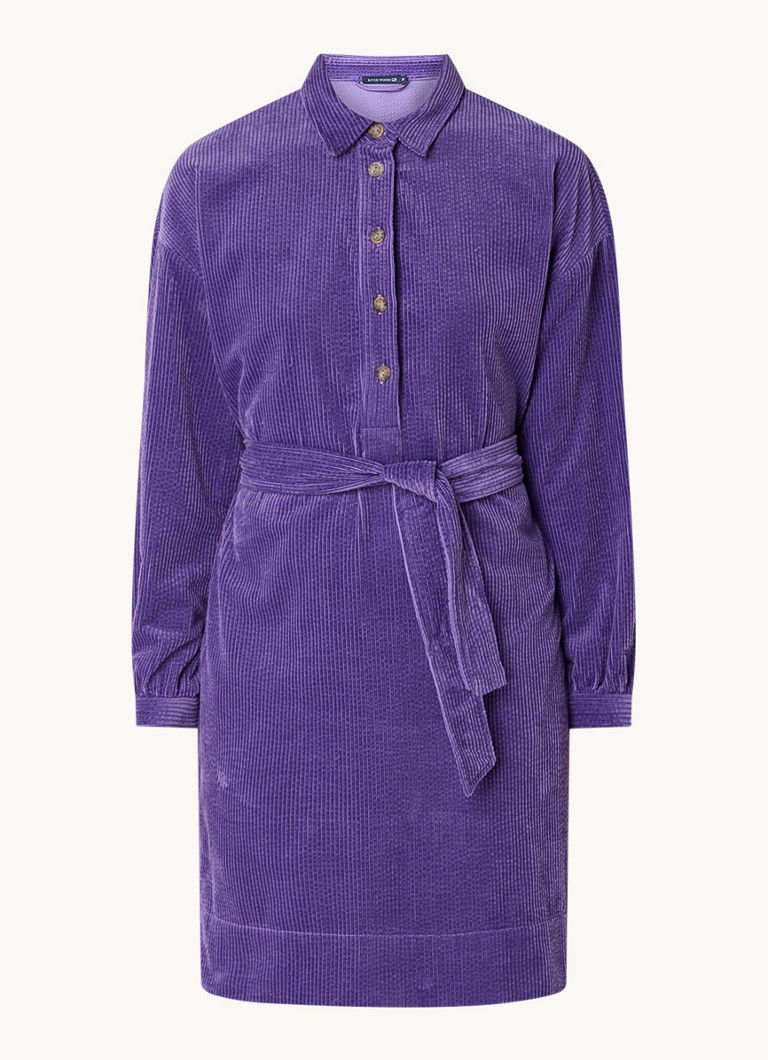 Robe-blouse courte en velours côtelé River Woods avec ceinture à nouer et poches latérales