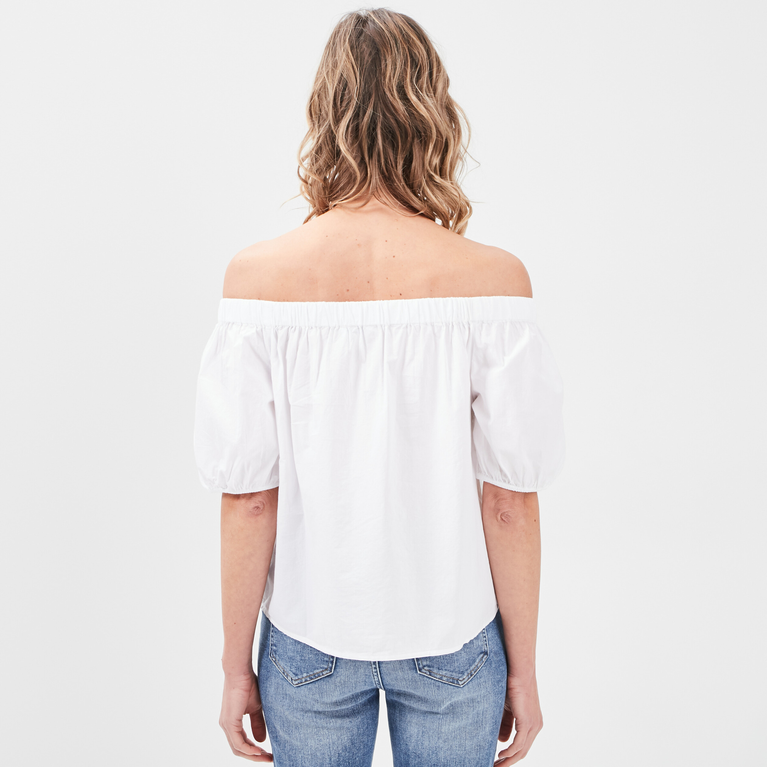 Blouse col bardot manches 3 4 blanc femme | La Halle