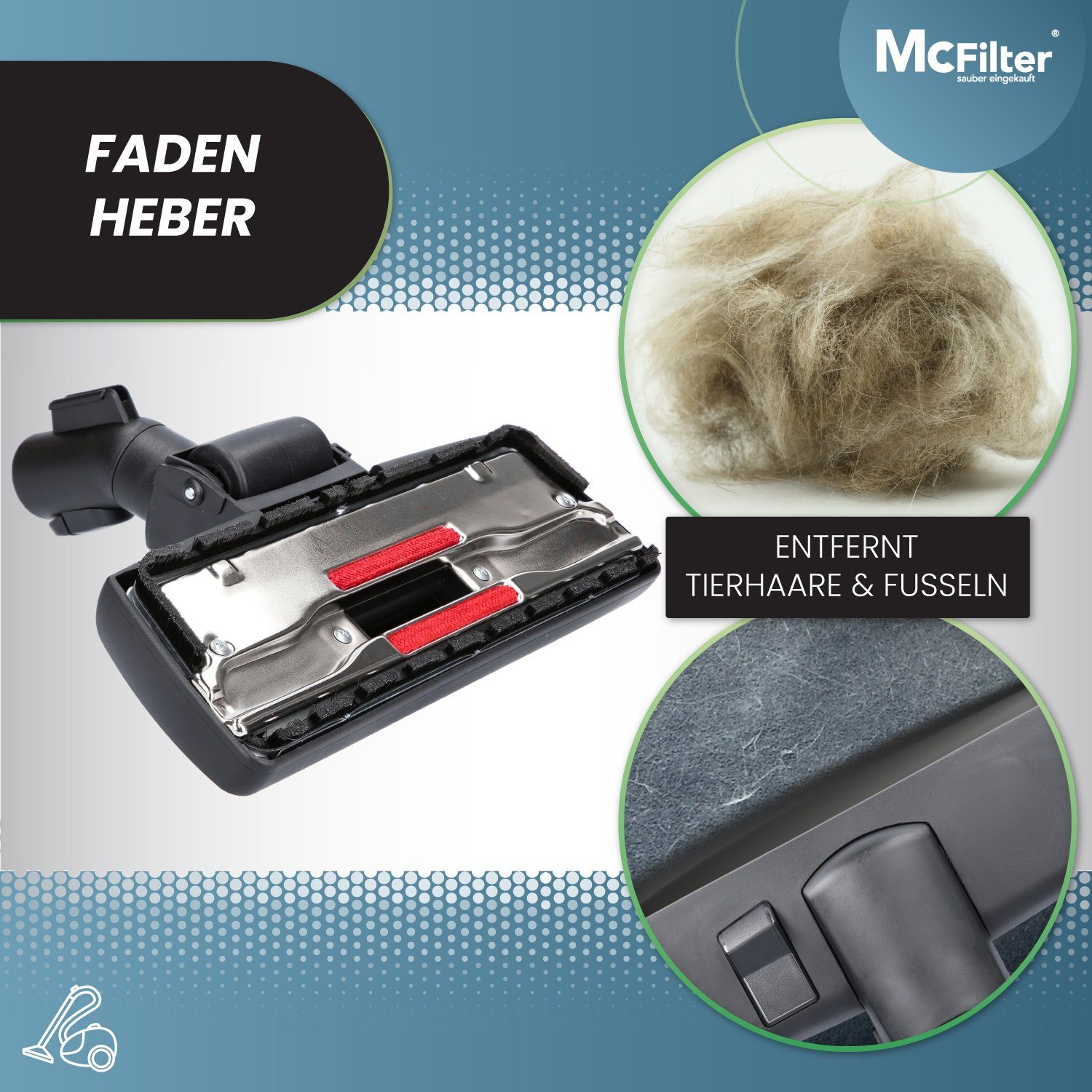McFilter Kombidüse Düse Staubsaugerdüse, passend für alle Miele Staubsauger, 35mm, (1-tlg), Einrast- & Parkvorrichtung, Gelenk, umschaltbar, Fadenheber