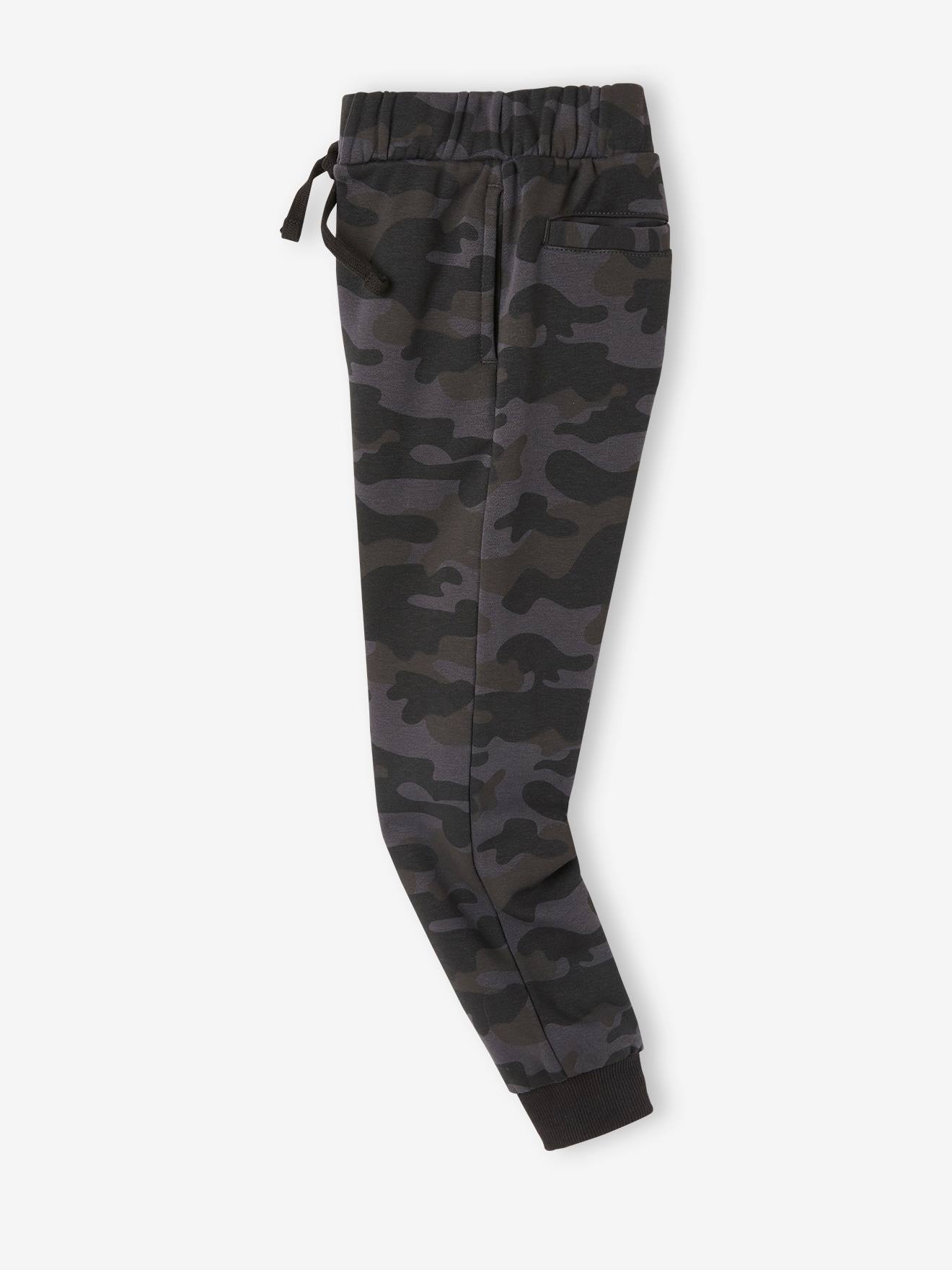 Pantalon jogging camouflage garçon en molleton noir imprimé