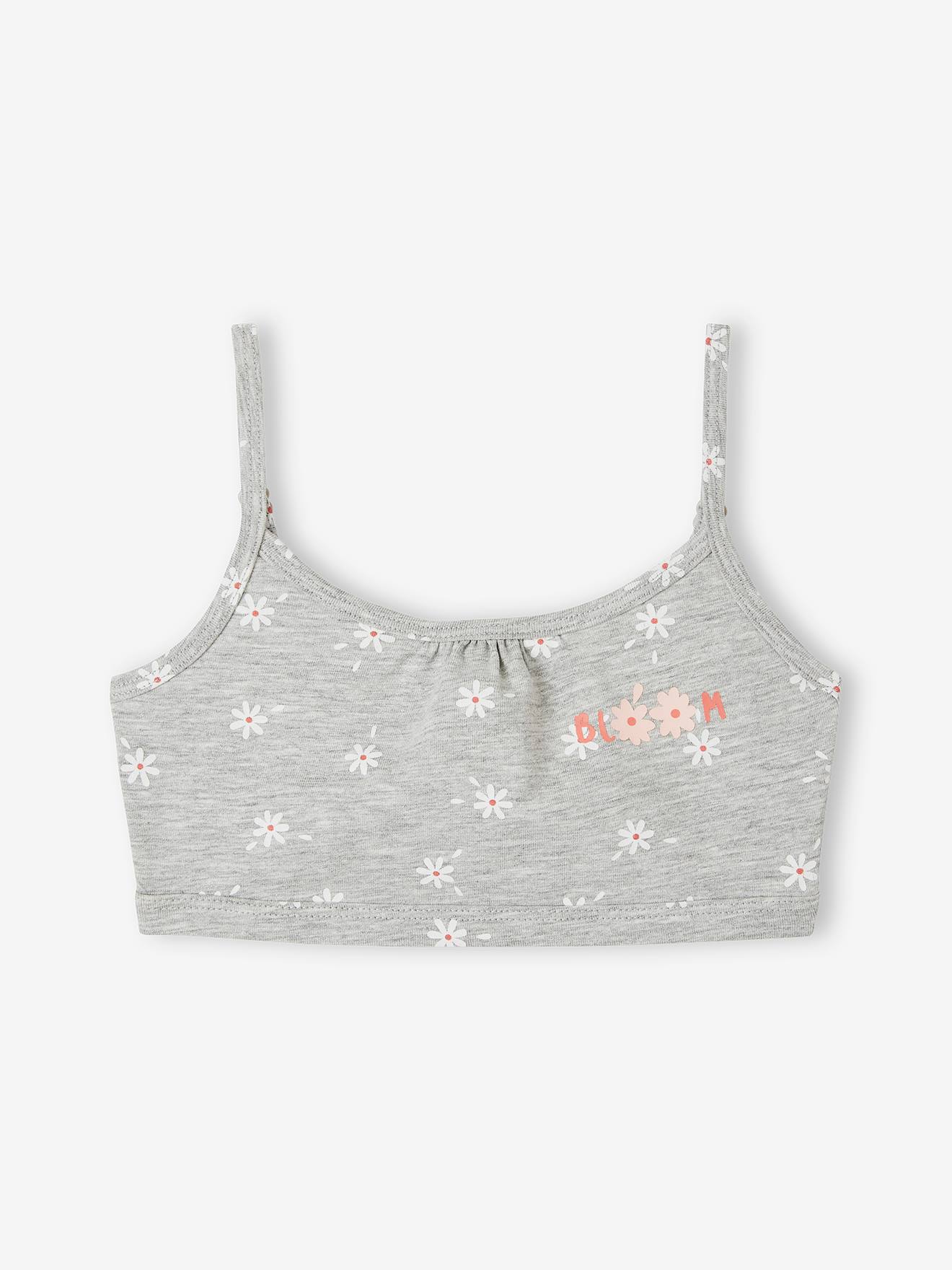 Lot de 2 brassières marguerites fille gris chiné