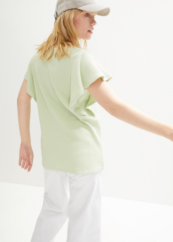 Shirt aus Waffeljersey mit Flügelärmel