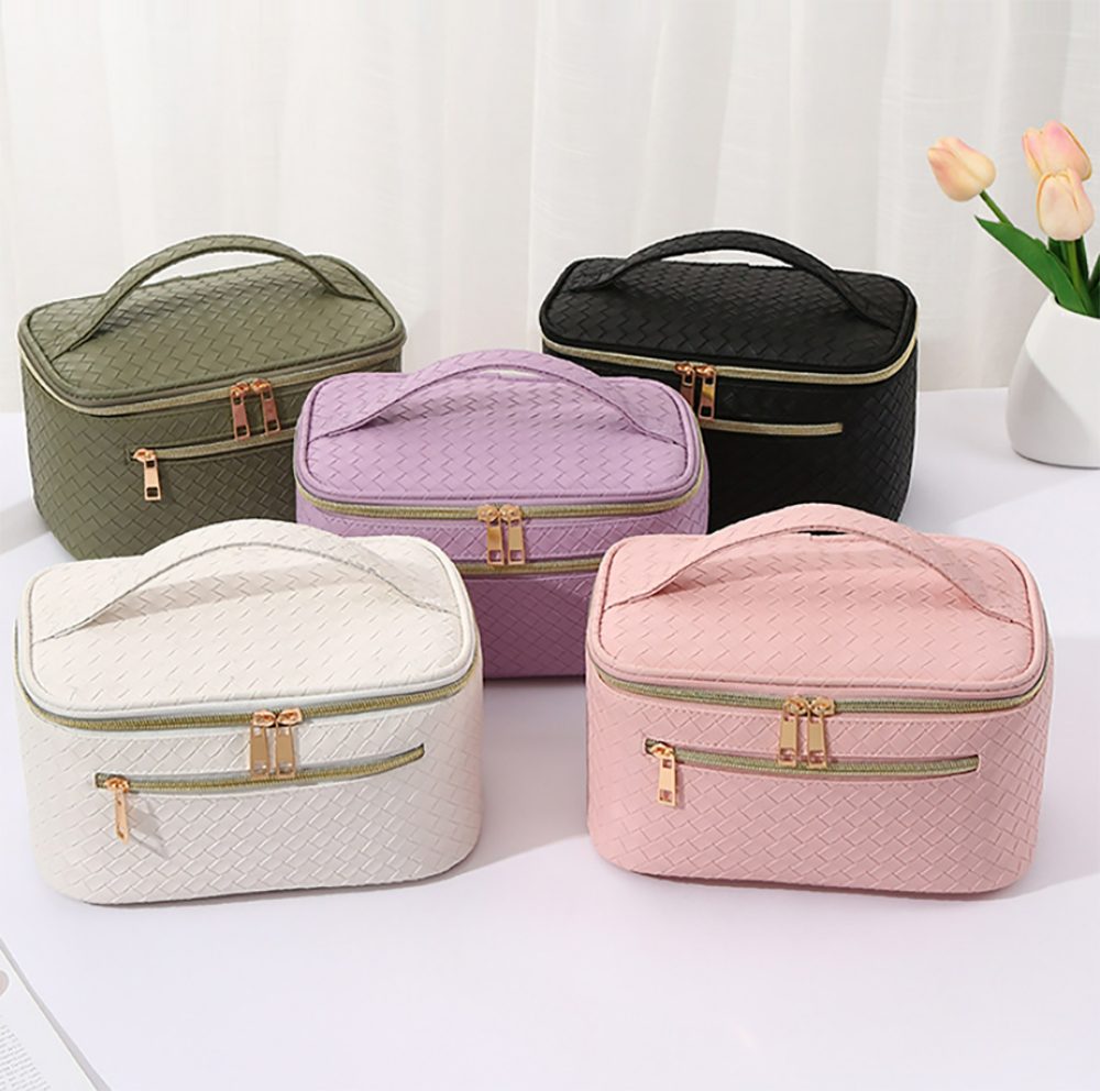 Deliana.makeup Kosmetiktasche Geflochtene Kosmetiktasche mit großem Fassungsvermögen, Erstklassiges Gefühl, moderne Schlichtheit