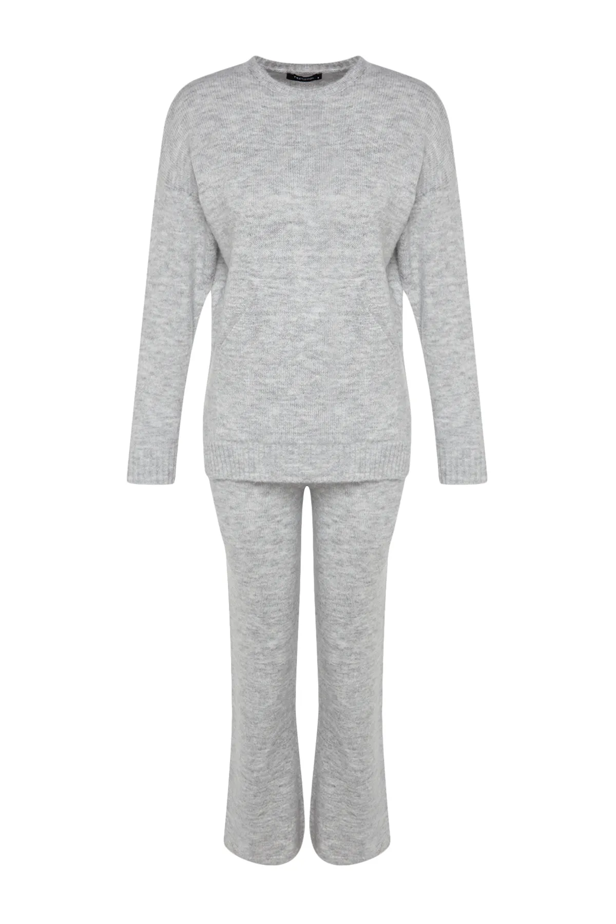 Trendyol Collection  Graues, weich strukturiertes Basic-Strickoberteil und -unterteil-Set TWOAW24AU00100