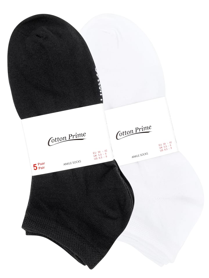 Cotton Prime® 10 Paar COTTON-Essentials Sneaker-Socken in Schwarz/Weiss günstig kaufen