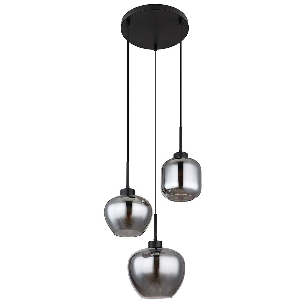 Globo Pendelleuchte, Leuchtmittel nicht inklusive, Pendelleuchte schwarz Rauchglas 3 flammig Deckenleuchte Hängelampe