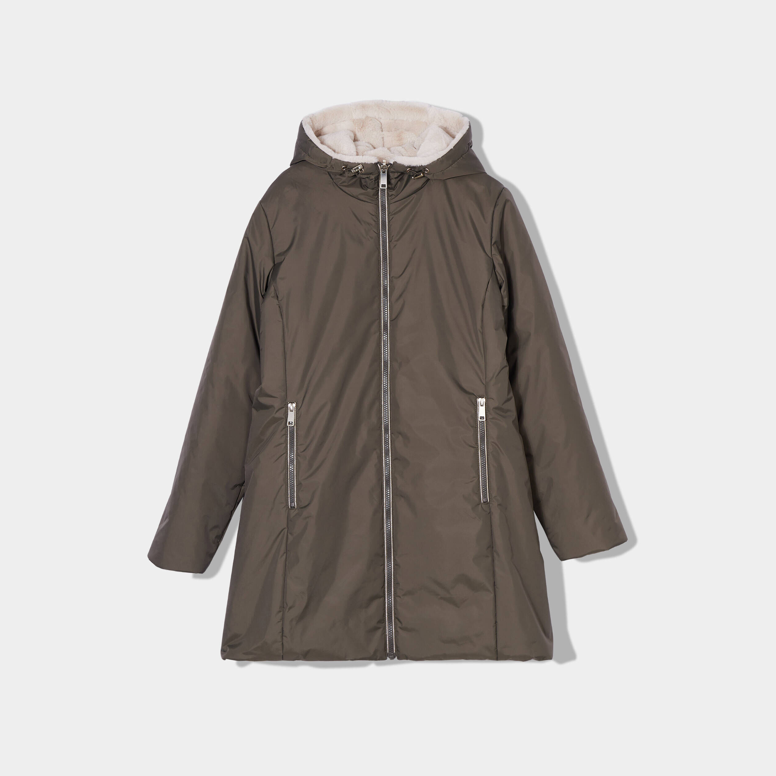 Parka réversible à capuche vert kaki femme | Cache Cache