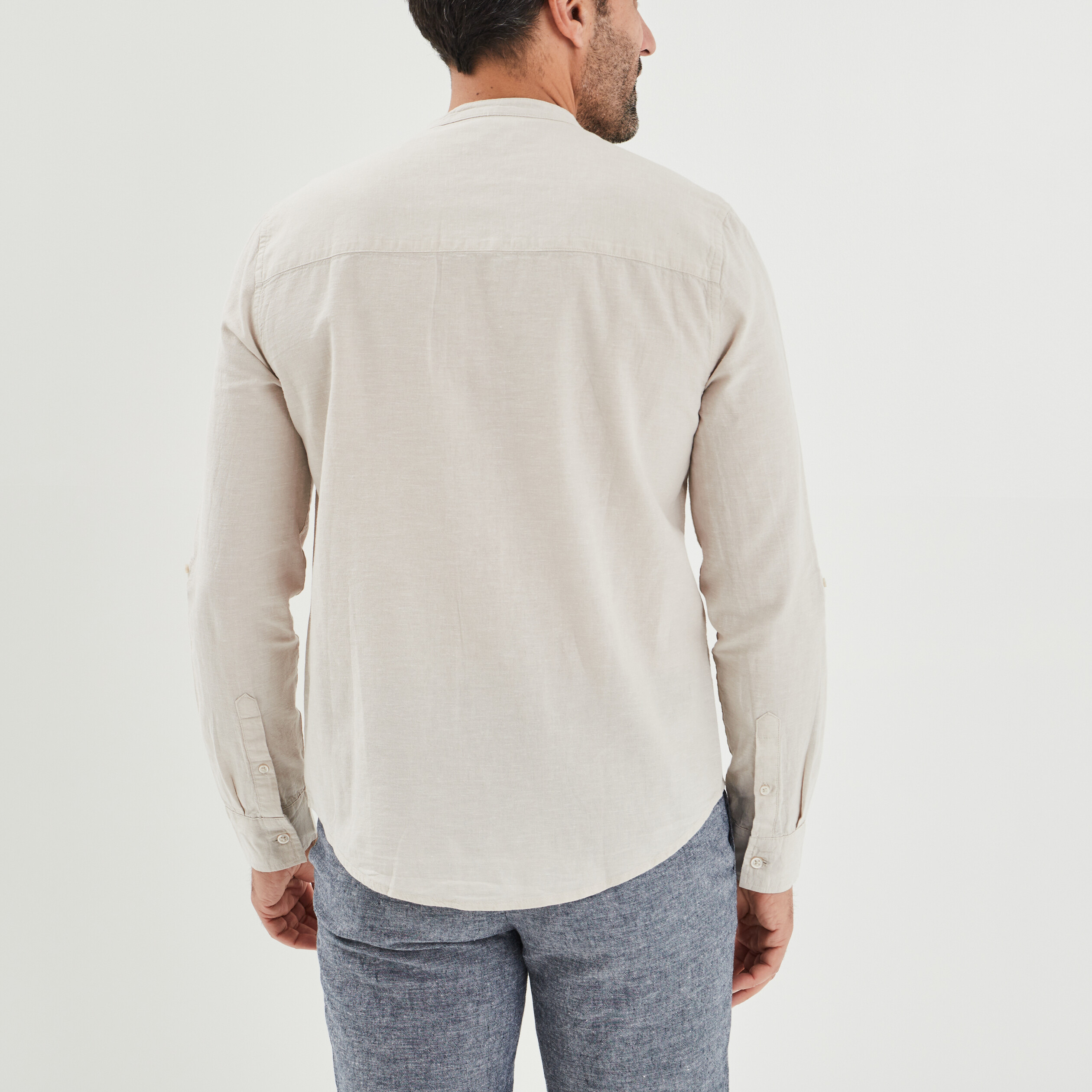 Chemise col mao lin majoritaire gris clair homme | La Halle