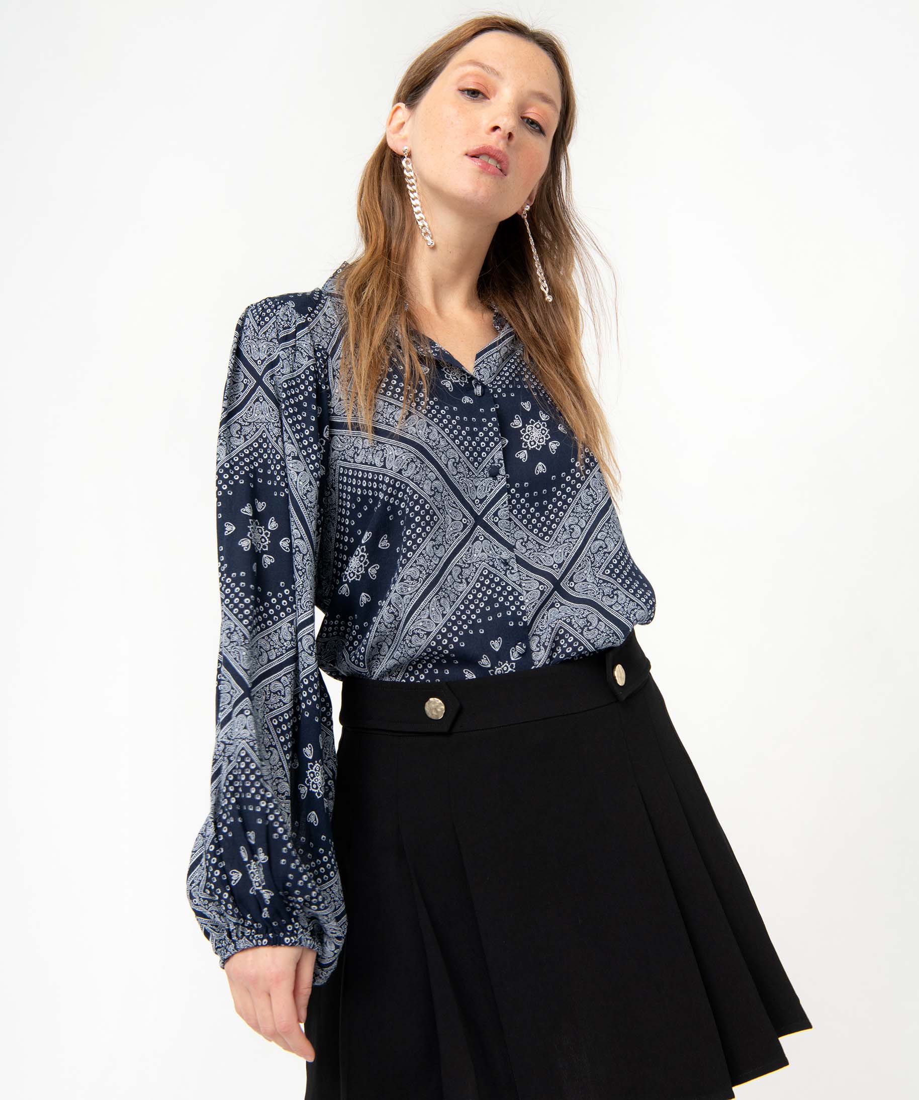 Chemise femme imprimée à manches extra larges imprime | GEMO