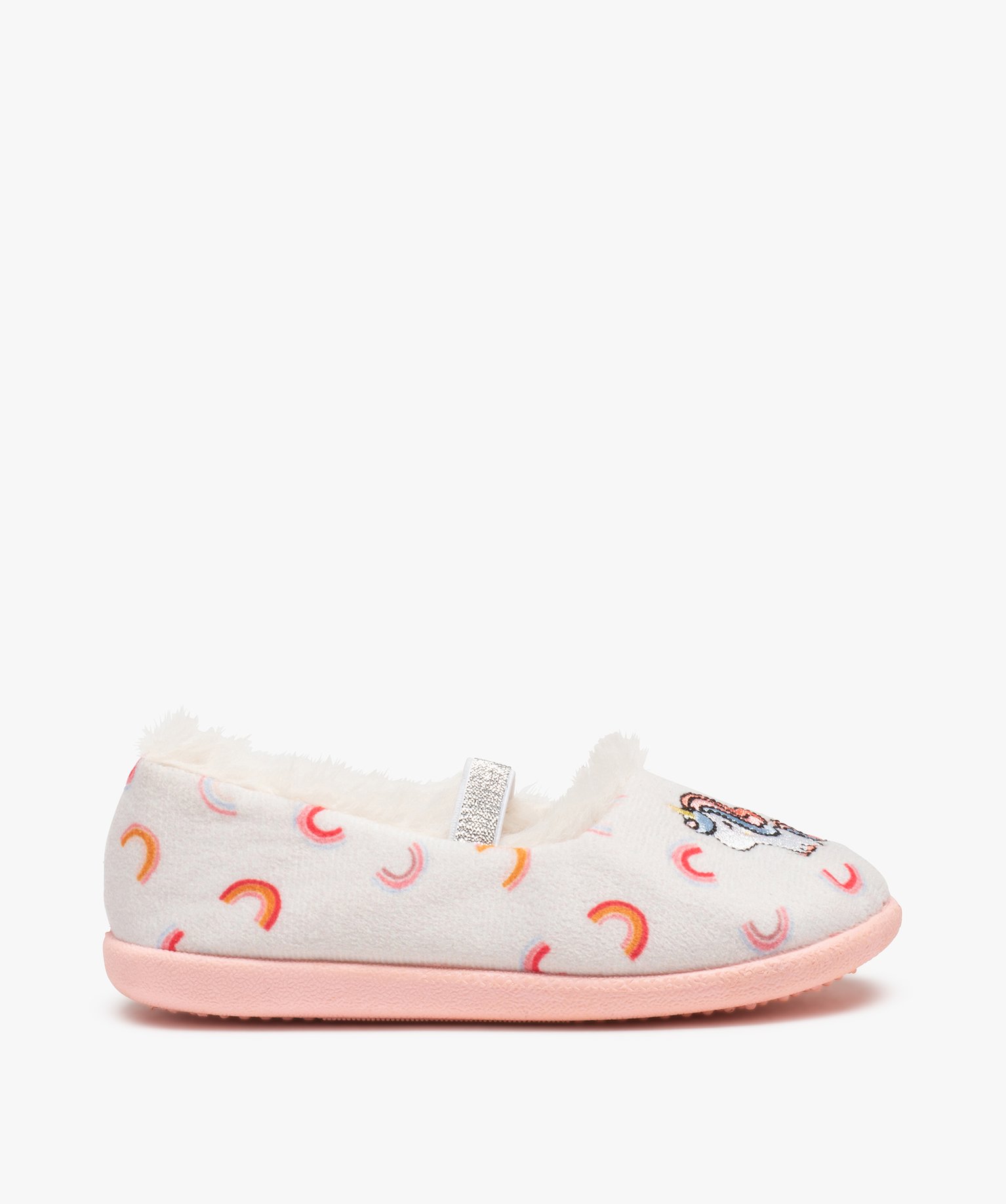 Chaussons fille ballerines en velours brodées licorne beige | GEMO