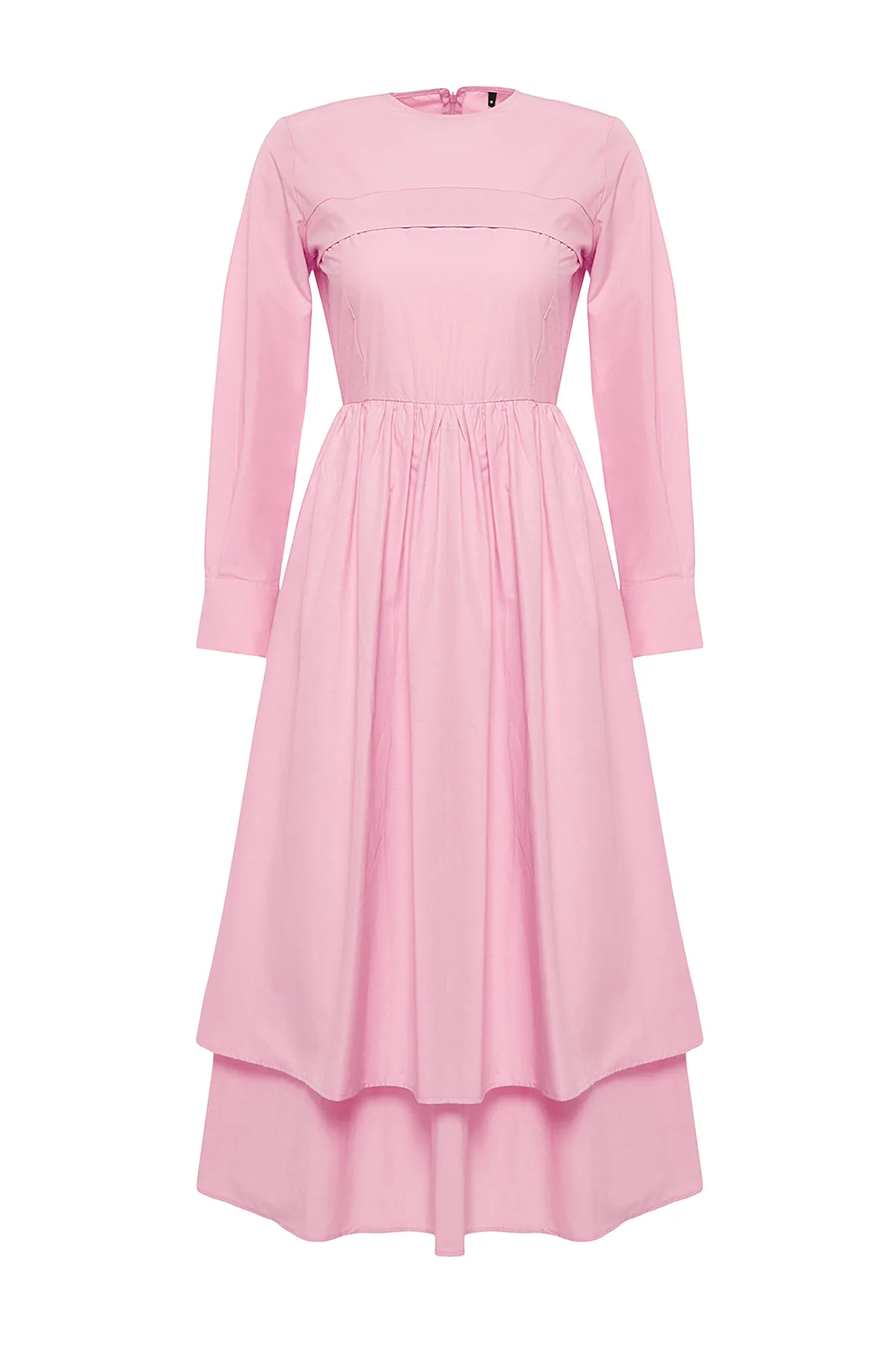 Trendyol Modest  Rosa Kleid mit schlichtem Webmuster und detaillierter Vorderseite TCTSS24EB00144