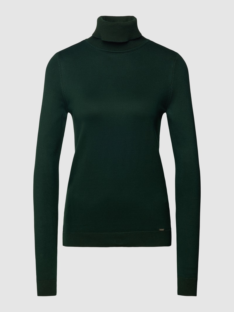 Rollkragenpullover in unifarbenem Design mit Label-Detail in bottle