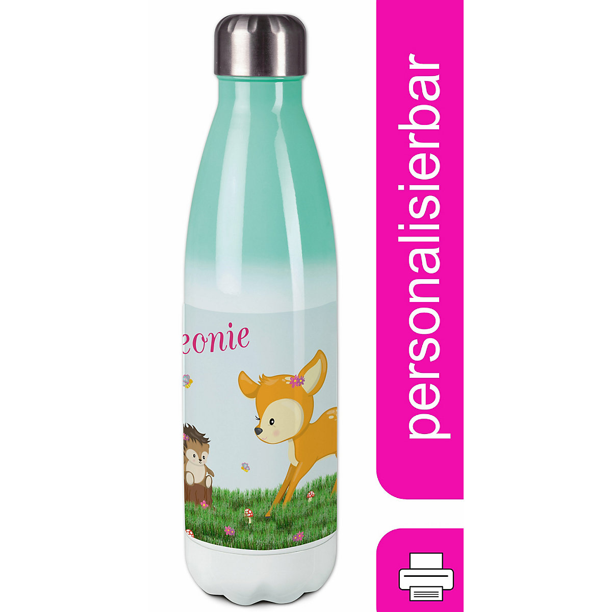 Edelstahl Kinder Thermoflasche / Trinkflasche bunt Reh Spülmaschinenfest, Auslaufsicher, Bruchfest, Doppelwandig, Für Heißgetränke geeignet, Mit Deckel, Isoliert