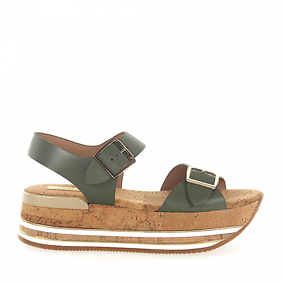 Hogan - Plateausandaletten H354 Kalbsleder khaki - grün