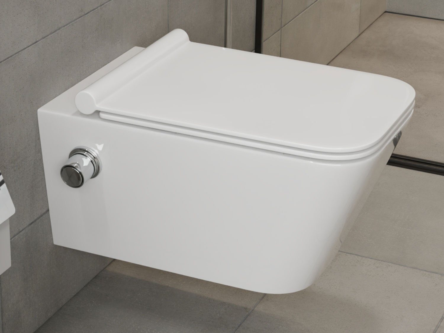 SSWW Tiefspül-WC Design Hänge Dusch-WC Toilette inkl. Ventil &, Wandmontage, Abgang waagerecht