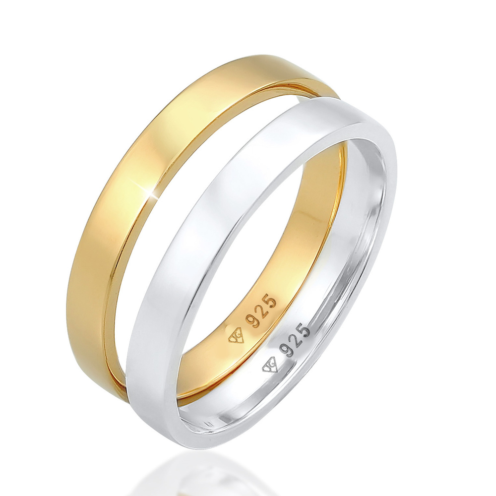 Elli Elli Bague Bague pour femme Duo Basic Classic Bi-Color en argent sterling 925 pla Bague