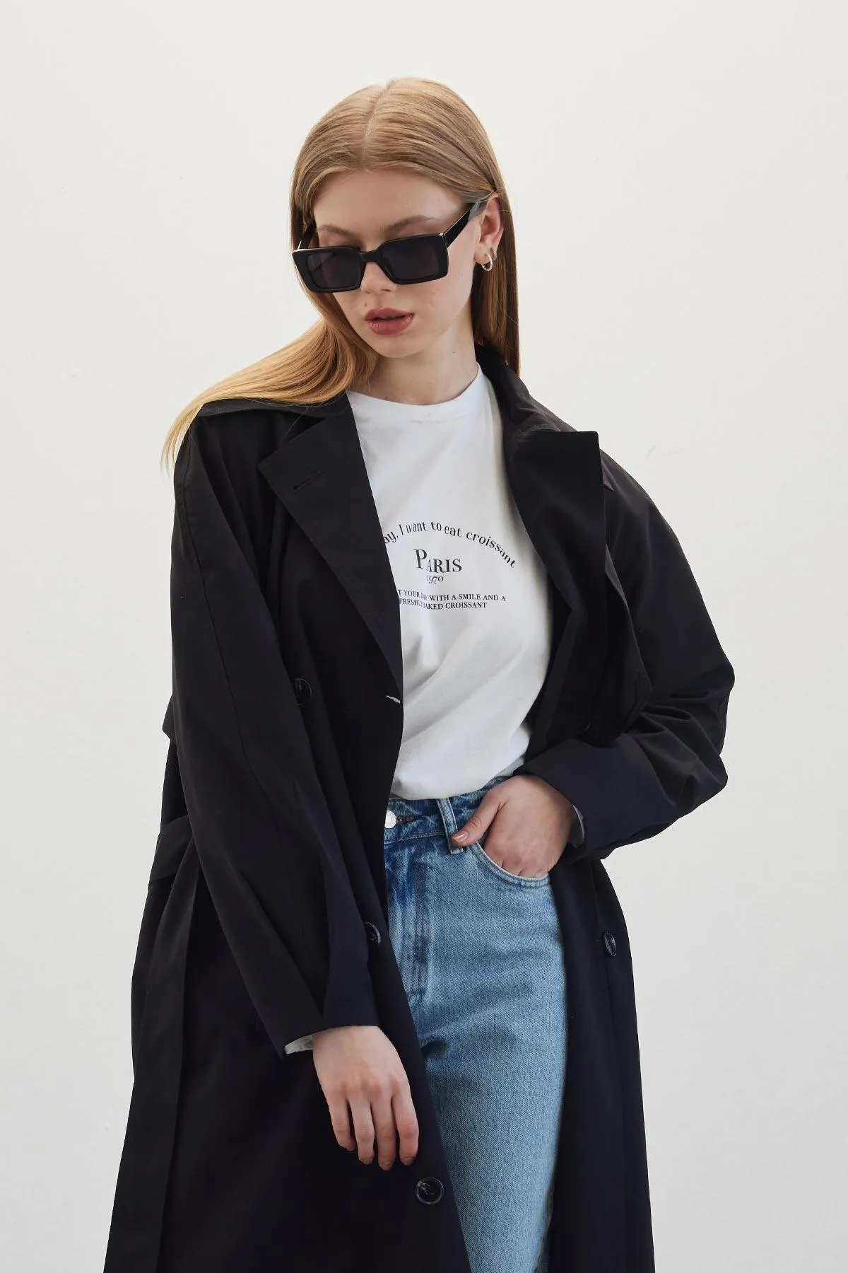 Manuka  Zweireihiger Trenchcoat in Schwarz
