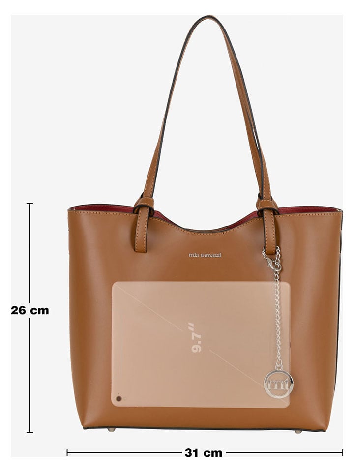Mia Tomazzi Leder-Schultertasche in Hellbraun - (B)31 x (H)26 x (T)14 cm günstig kaufen onesize