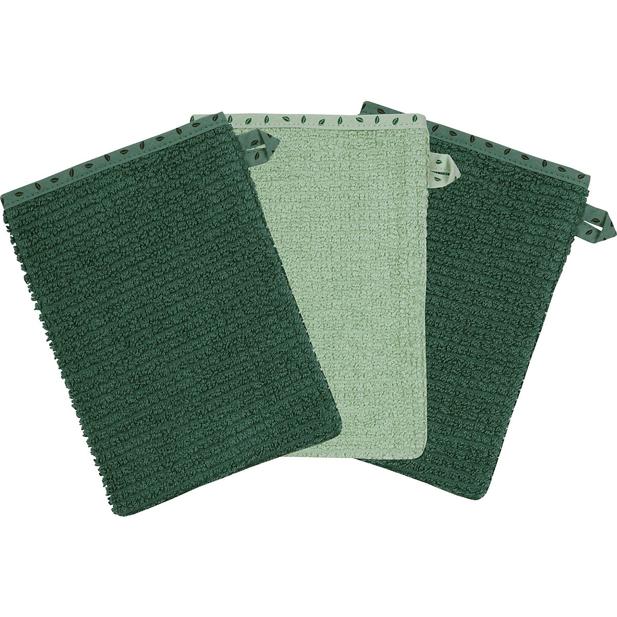 Waschhandschuhe 3er Set , 15x21 cm, grün