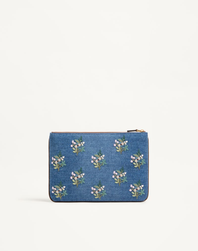 Valentino Garavani VLogo Signature clutch taske i denim med blomsterbroderi
