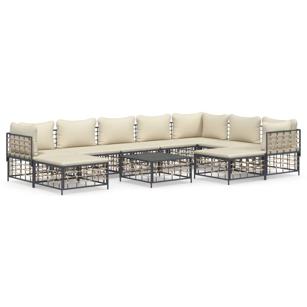 vidaXL Loungesofa 10-tlg. Garten-Lounge-Set mit Kissen Anthrazit Poly Rattan, 10 Teile