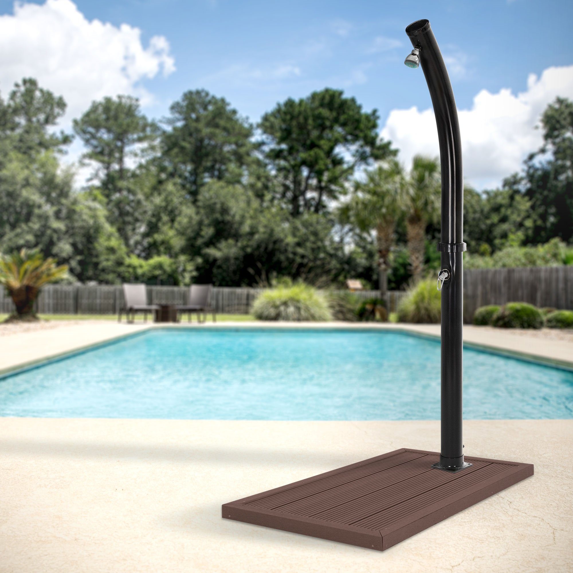 ML-DESIGN Solardusche WPC Bodenelement Bodenplatte für Gartendusche Pooldusche, Braun 101x63x5,5cm,rutschfeste Unterlage inkl. Montagematerial