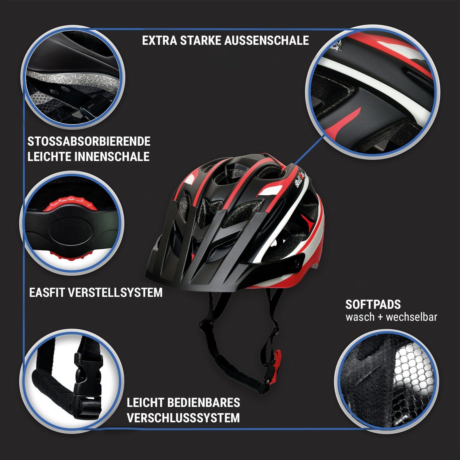 Skullcap Fahrradhelm Red-Black-Gray, L