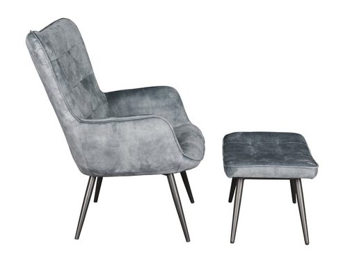 LC Home Esszimmersessel Relaxsessel Umbera Vintage Ohrensessel mit Hocker Samtbezug (Sessel+ Hocker, Relaxsessel mit Hocker), gepolstert, Sessel inkl. Hocker, Ziersteppung im Karodesign, robustes Holzgestell, ausgezeichneter Sitzkomfort
