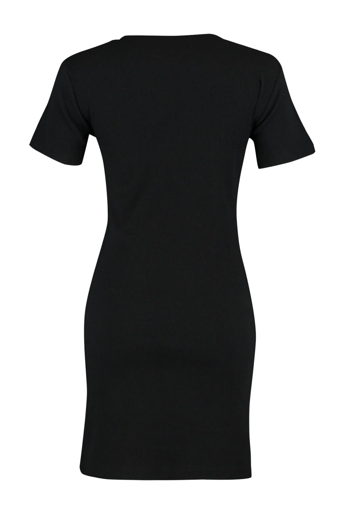 Trendyol Collection  Schwarzes, detailliertes Strick-Minikleid mit Rundhalsausschnitt und Strickoptik TWOSS22EL0751