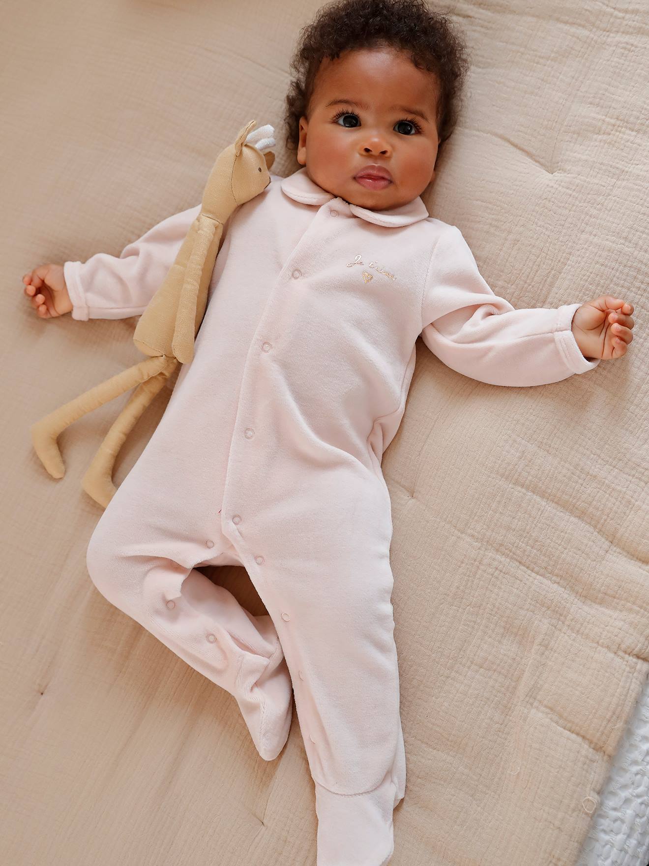 Lot de 2 dors-bien bébé fille en velours lot nude