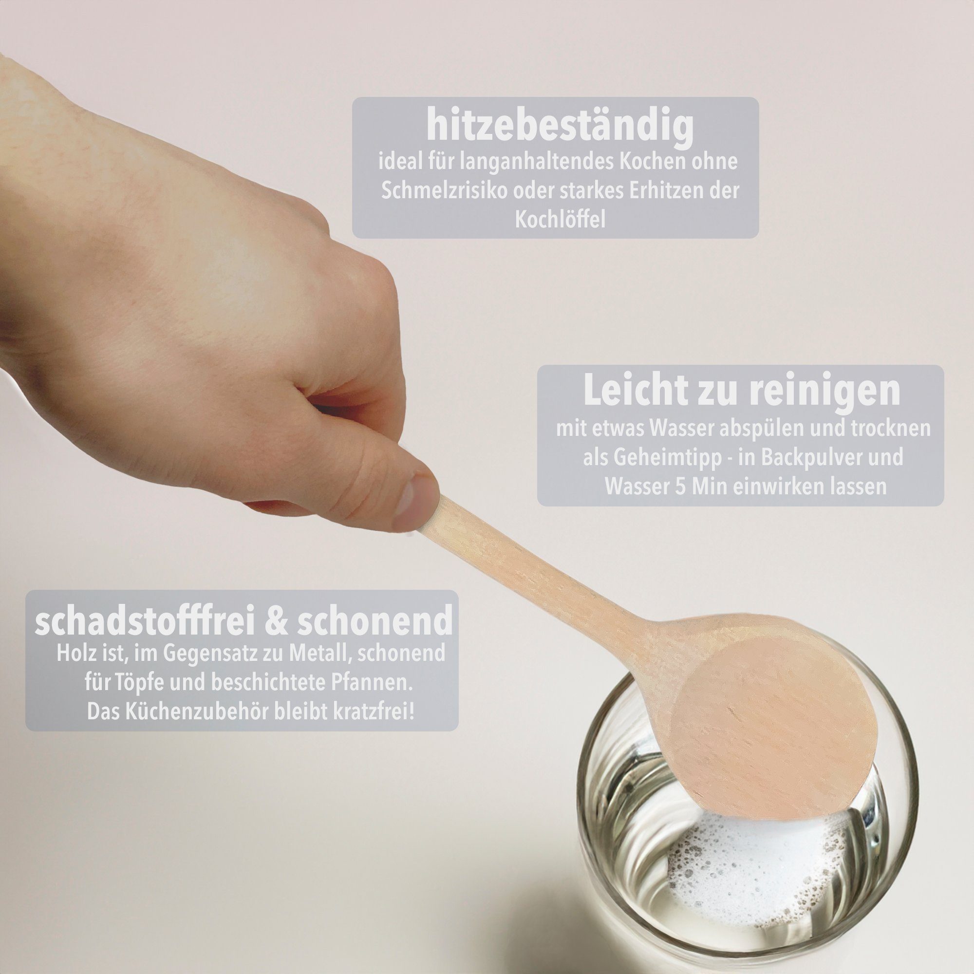 SOHFA Kochlöffel 5er Set Buchenholzlöffel 25-32cm Holzkochlöffel hergestellt in Europa, 100% FSC®
