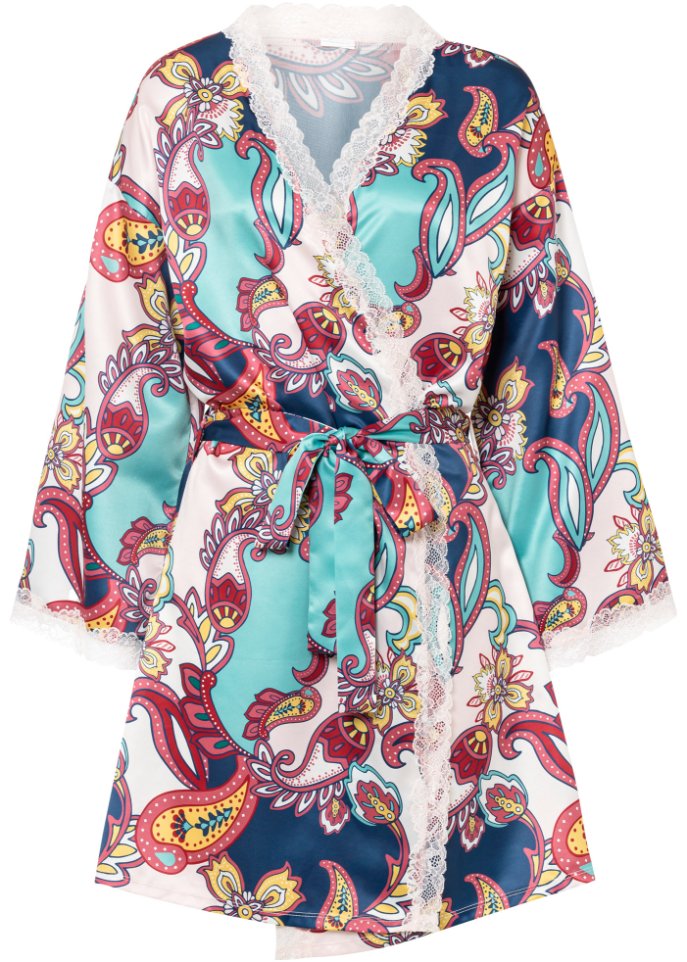 Satin Kimono mit modernem Paisley Print