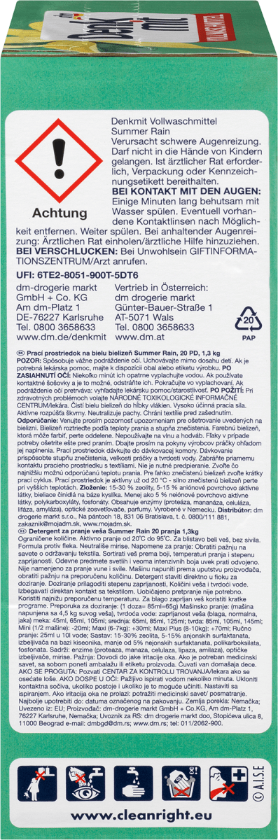 Vollwaschmittel Pulver Summer Rain, 20 Wl