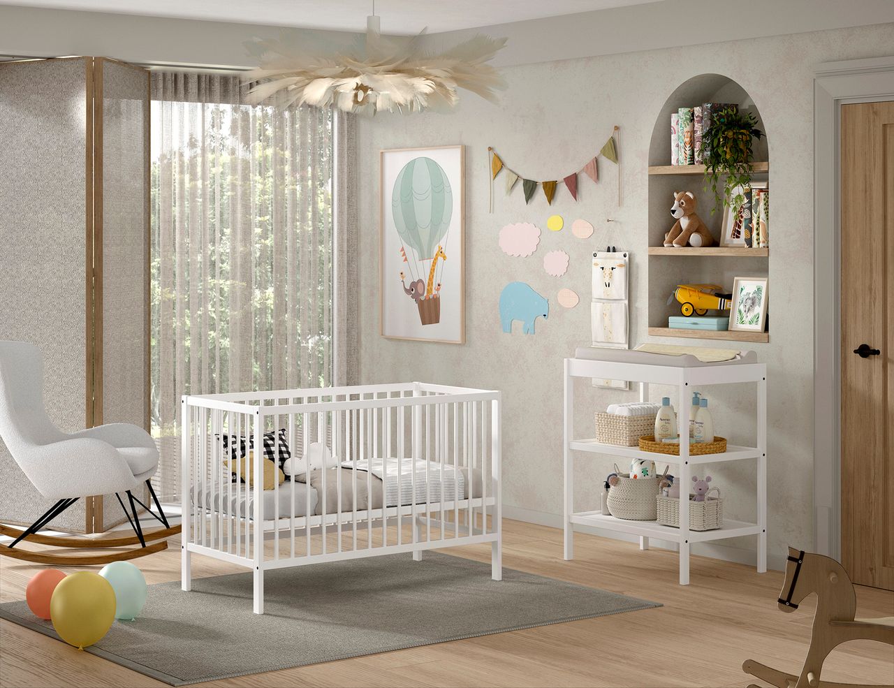 VIPACK Vipack - DINO Baby Set best. aus Babybett und Wickelregal, Buche massiv weiß lackiert