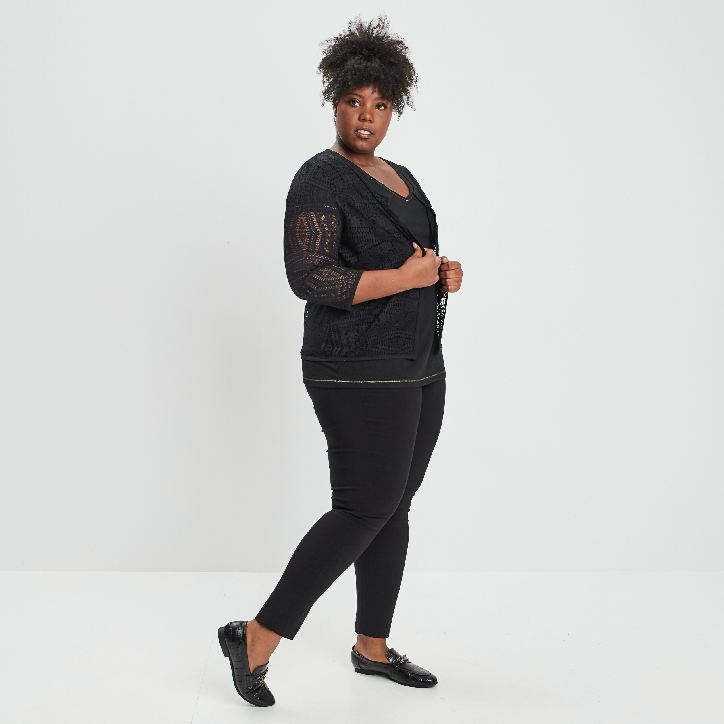 Gilet manches 3 4 noir femme grande taille | La Halle