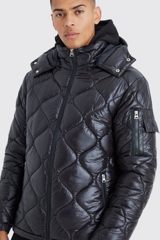Hochglänzende Steppjacke mit Kapuze