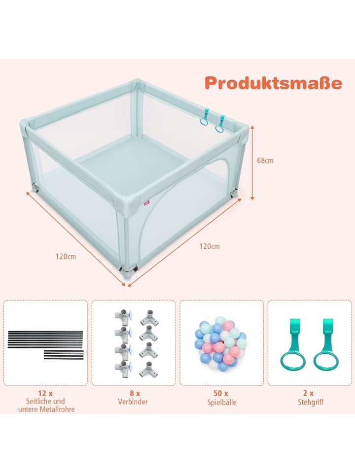 COSTWAY Laufgitter 120cm mit 50 Spielbällen in Hellblau günstig kaufen onesize