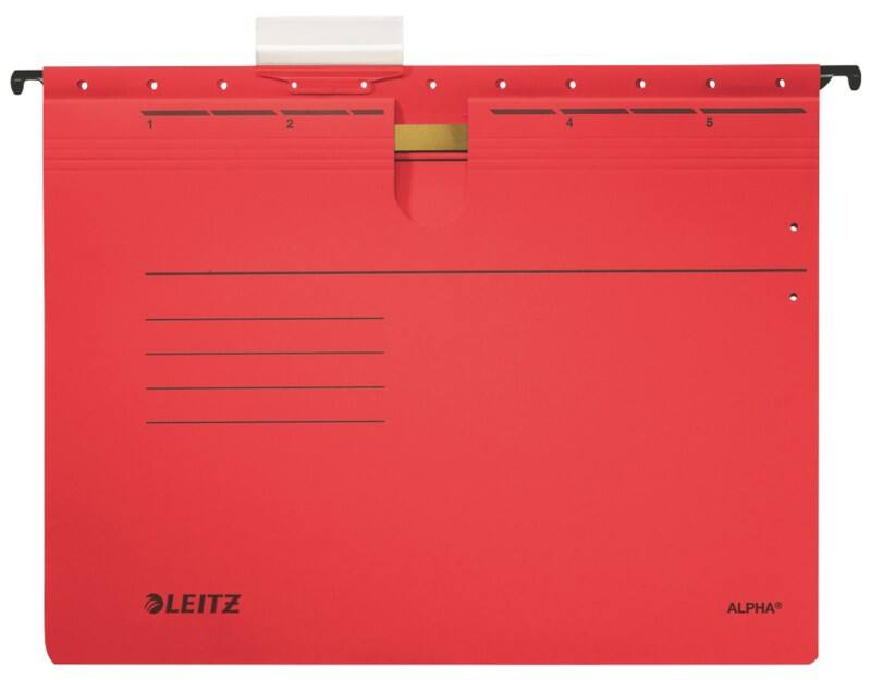 Leitz ALPHA Hängehefter 1984 DIN A4 Kaufmännische Heftung V-Base 15 mm 275 g/m² Rot 100% Recycelter Pendarec-Karton 5 Stück