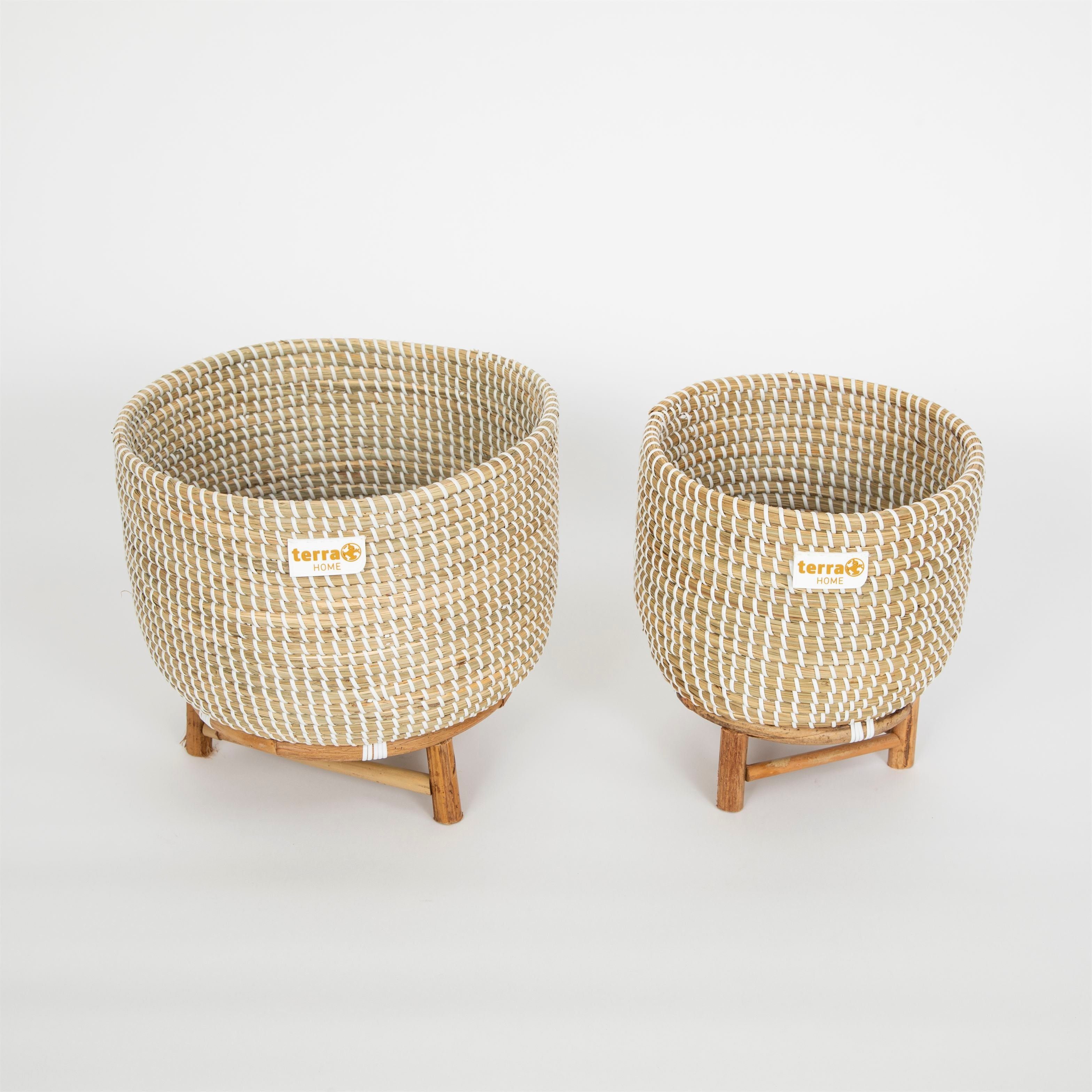 Terra Home Übertopf Pflanzenübertopf 2 er Set Seegras Rattan Ø32/25 H29/19 blau (2 er Set, 2 St), 2 er Set Blumentopf Übertopf Füllkorb