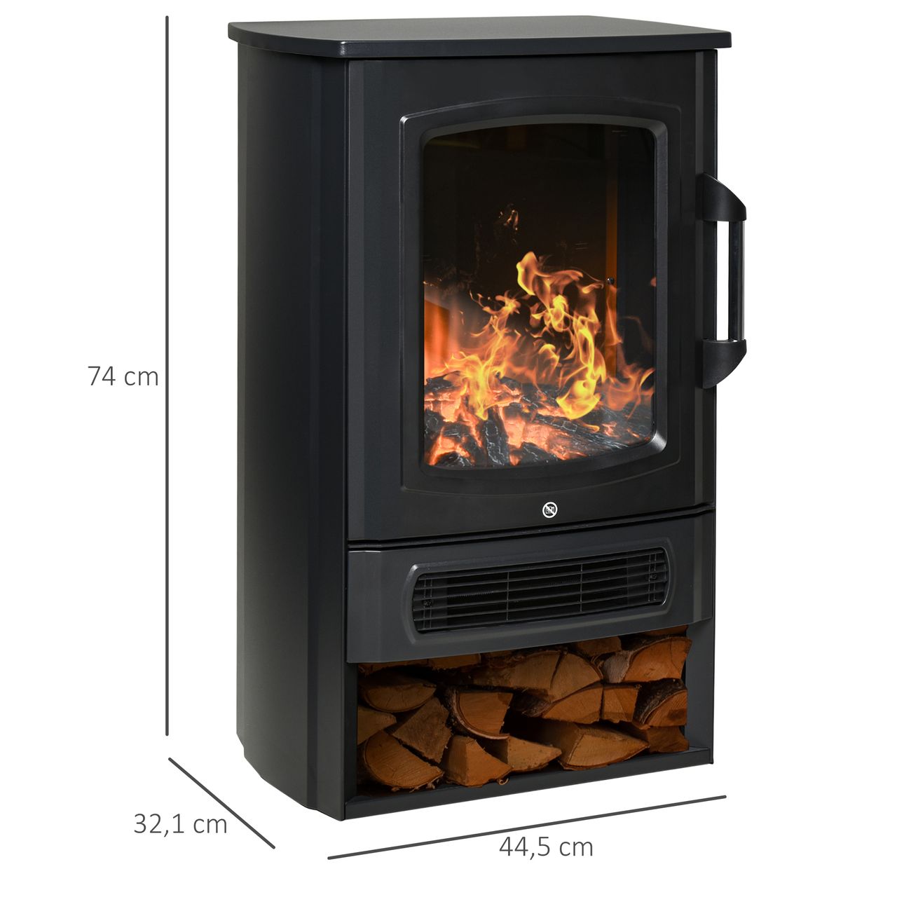 HOMCOM Elektrokamin mit Flammeneffekt Thermostat 1000 W/2000 W 20–25 qm Schwarz