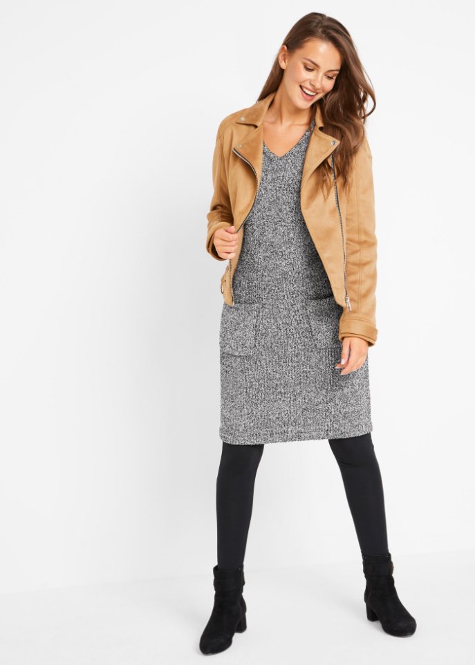 Flauschiges Strickfleecekleid mit Taschen, knieumspielend